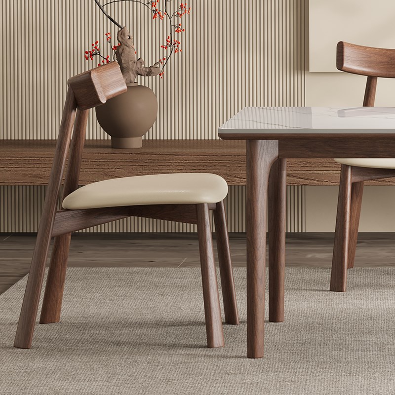 北美白蜡木餐椅实木n真皮家用小户型高端网红奶油新中式休闲船桨