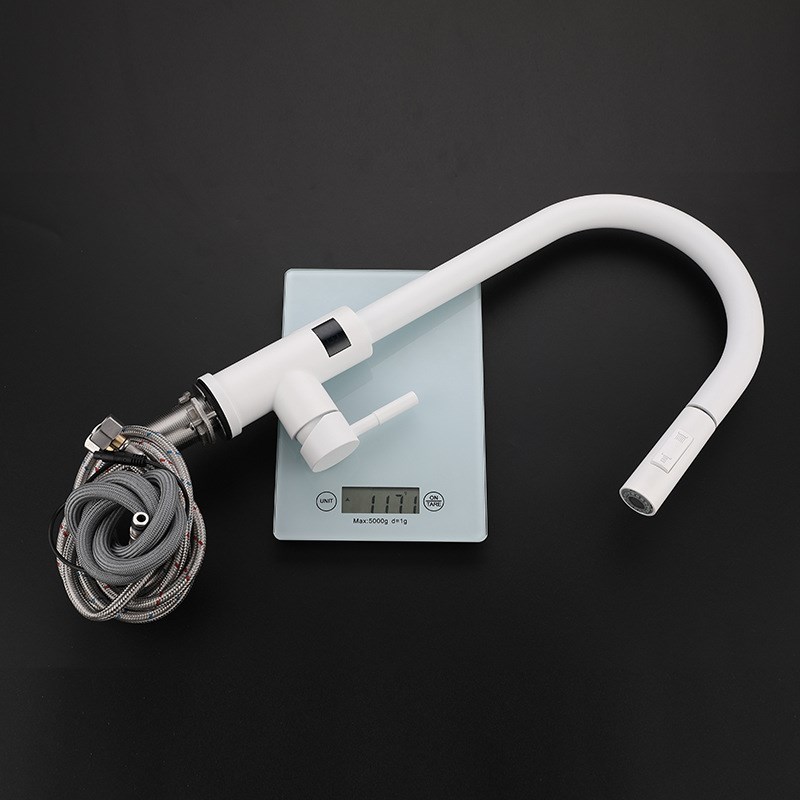 304不锈钢洗菜盆水槽可伸缩白色智能冷热抽拉式带数显厨房水龙头