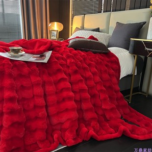 高档新婚庆大红色毛毯结婚陪嫁盖毯被子加厚双层加绒保暖11斤送礼