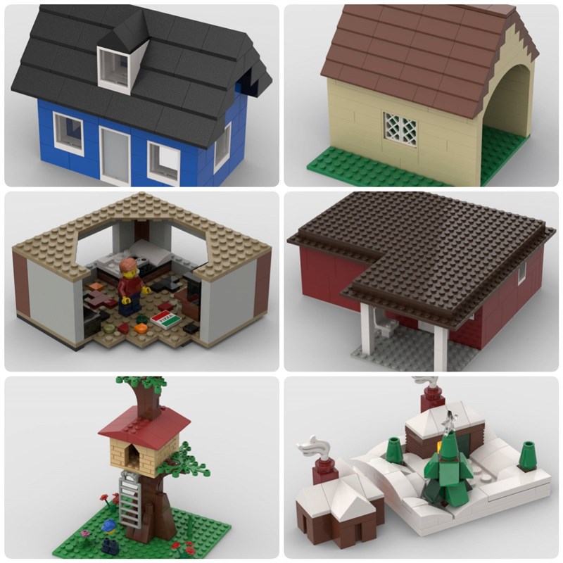 定制积木创意设计摆件新款儿童拼装益智玩具木制小屋公寓树屋房屋