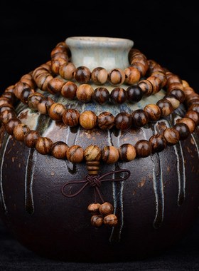 印尼花奇楠虎斑纹民族风手串女款佛珠手链男士108颗沉香佛珠数珠