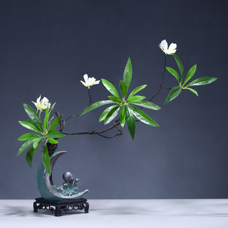 创意哥窑禅意摆件茶宠博古架摆件小和尚花瓶花器客厅家居饰品摆件