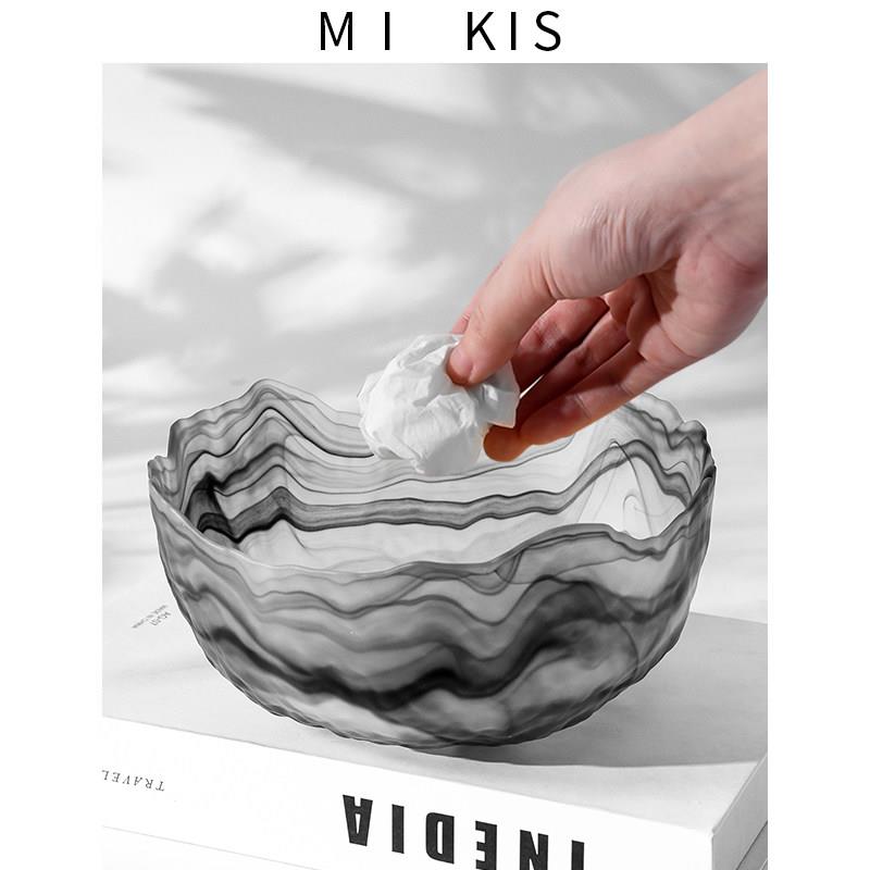 水墨风~桌面垃圾桶客厅茶几创意玻璃收纳桶卧室家用桌上大号餐桌