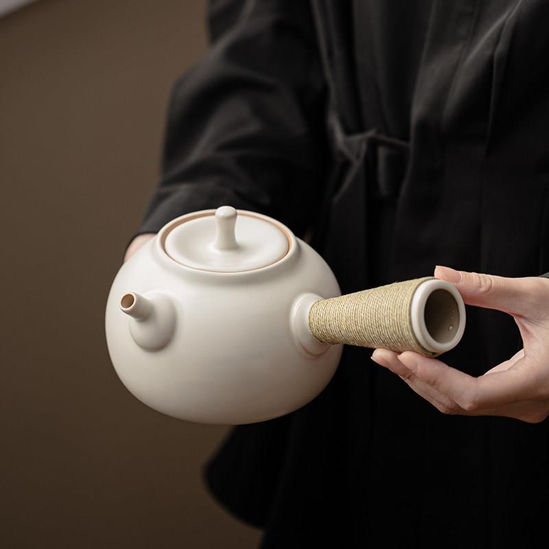 白泥陶壶苏打釉侧把壶 矮款小号烧水壶 电陶炉养生煮茶急须壶炭炉