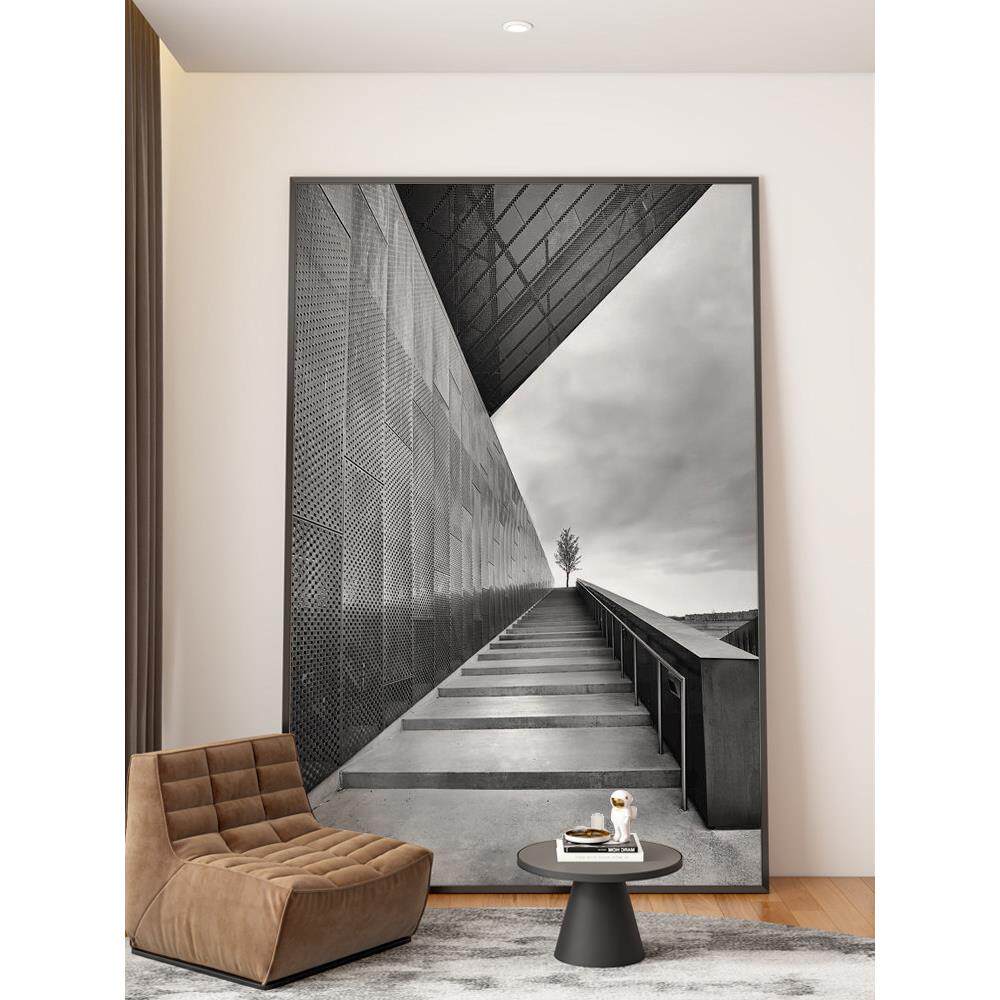 现代无障碍豪华黑白灰装饰画客厅沙发背景墙挂画大空间延伸入口壁