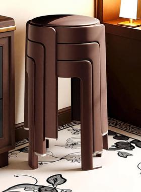 覆古软包塑料凳子家用可叠放圆凳结实耐用特厚餐桌椅客人备用板凳