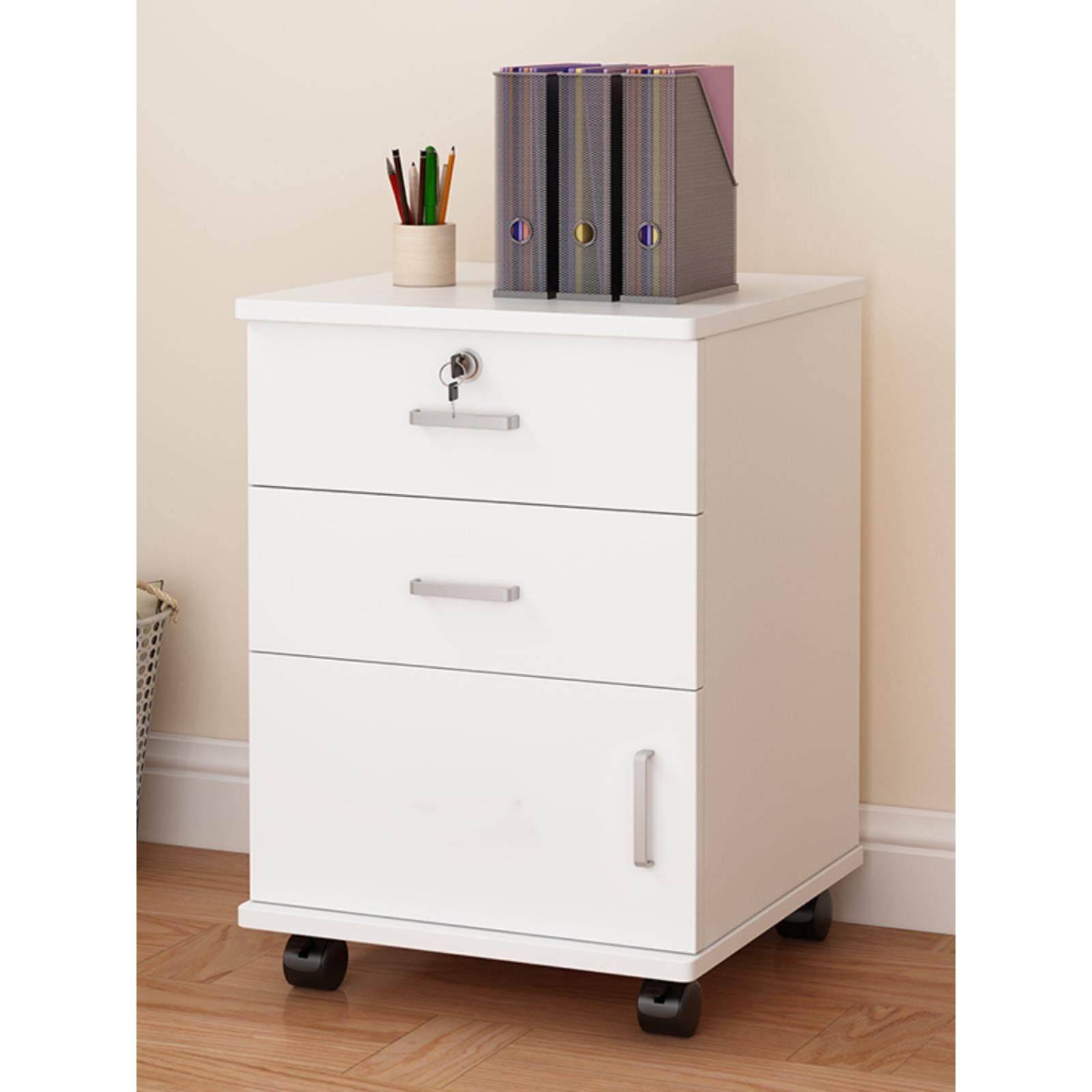 办公室文件柜简约免安装带锁文件柜桌下移动矮柜带抽屉档案收纳柜