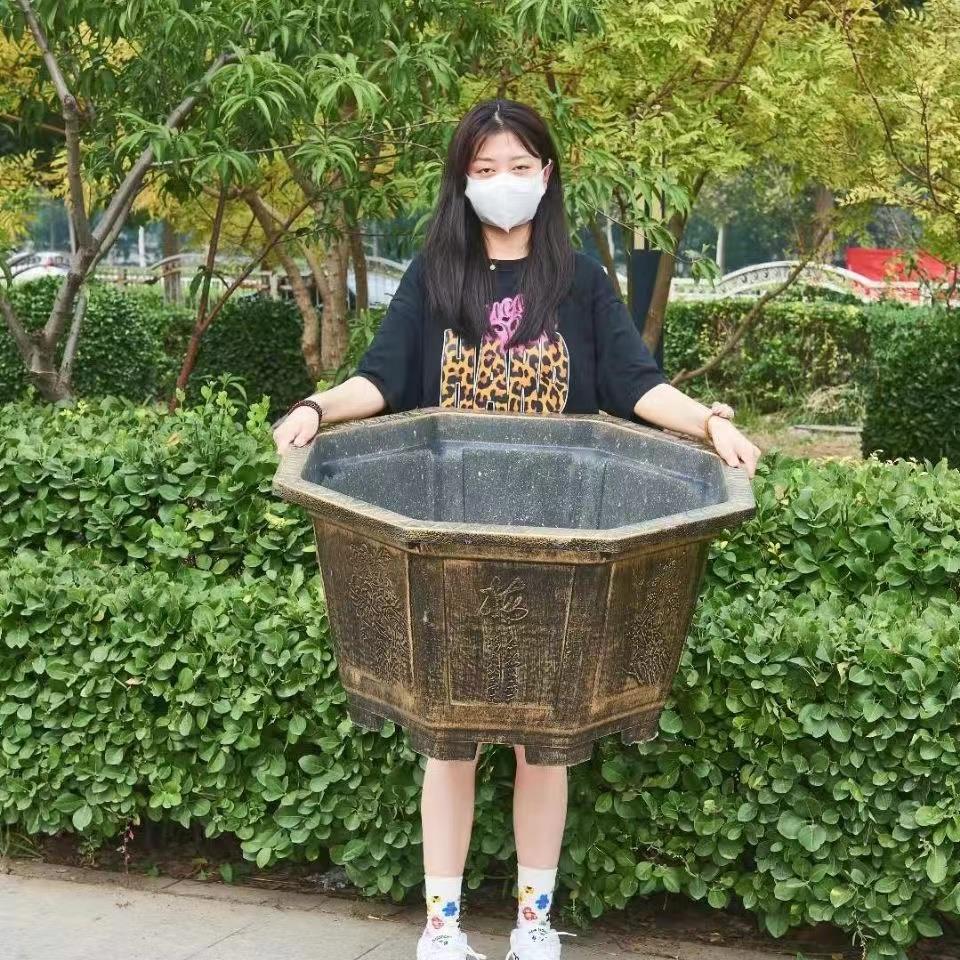 特大号树脂八角形大花盆加厚加大仿古铜塑料盆景果树荷花睡莲盆缸