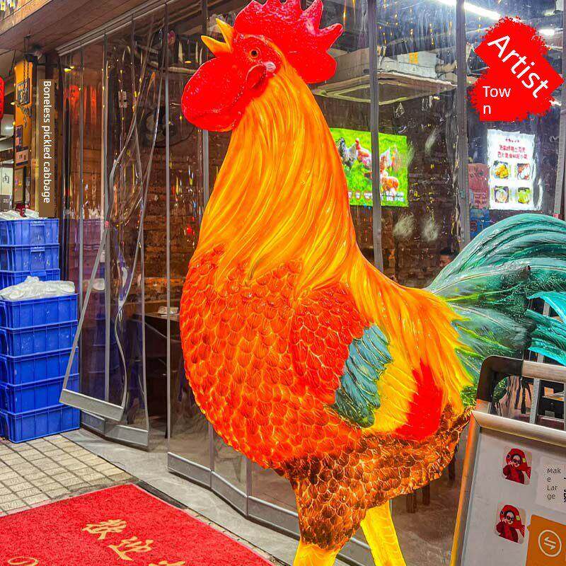彷真发光大公鸡摆件户外玻璃钢母鸡模型店铺门口迎宾装饰动物雕塑