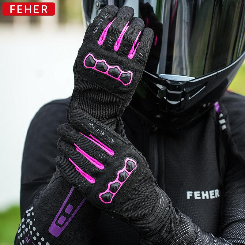 FEHER飞儿摩托车骑行手套机车赛车手套防摔防护透气触屏夏季女款