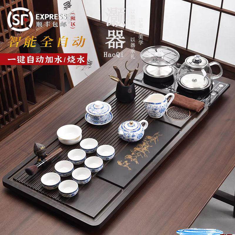 灏器家用喝茶全自动玻璃底部上水烧水壶泡茶台两件式大茶盘茶具套