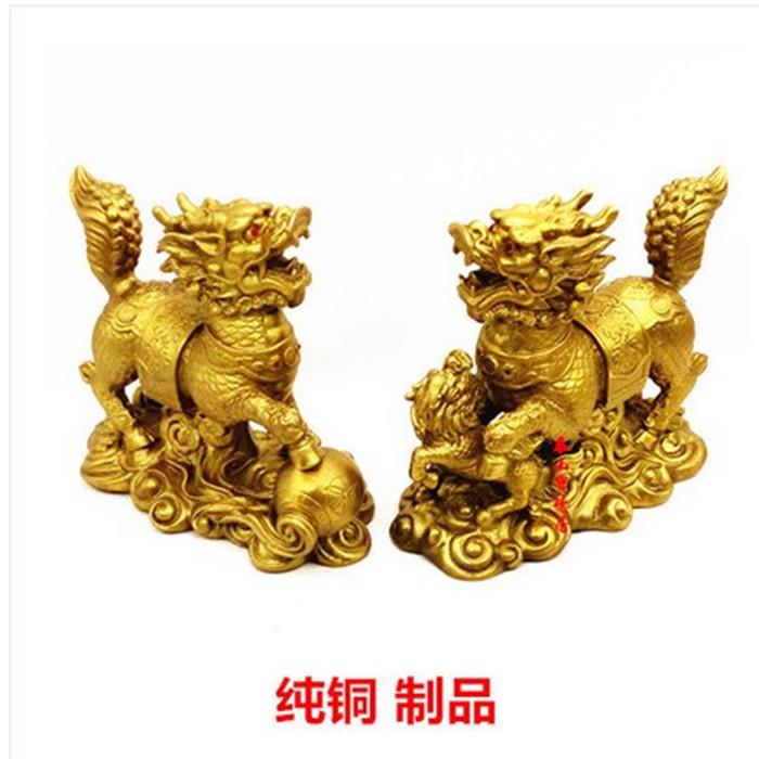 财富麒麟铜麒麟踩球母子铜麒麟求子风水摆件镇宅家居办公室礼品