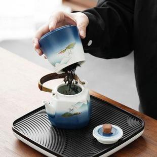 家用户外露营便携式 旅行陶瓷功夫茶具小套装 包一壶六杯泡茶壶茶杯