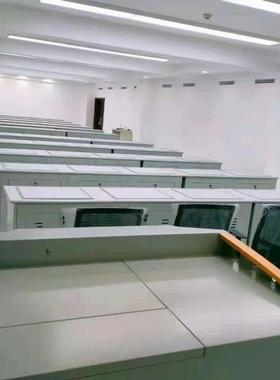 翻转电脑桌双人多人学校一体桌部队钢制自动升降加厚多媒体桌定制