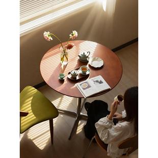 中覆古圆形餐桌椅实木小户型不锈钢阳台茶几咖啡桌子胡桃家用折叠