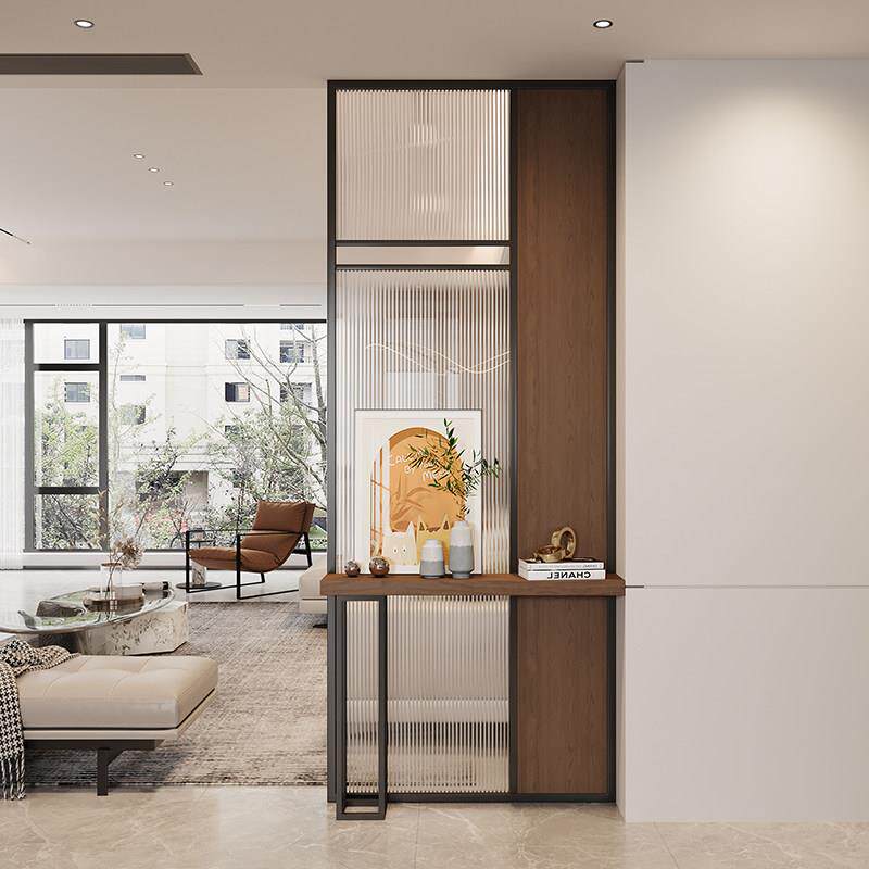 轻奢入户客厅实木艺术装饰玄关柜简约现代正对门玻璃屏风隔断遮挡
