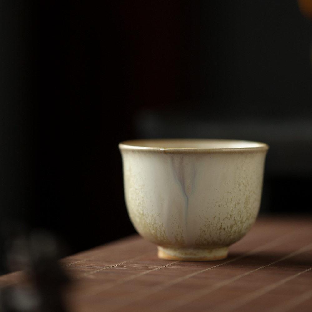 景德镇陶瓷纯手工柴烧色霞光茶杯高温柴窑自然落灰主人杯品茗杯
