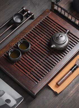 家用黑檀木实木茶盘茶台茶海 简约办公室黑檀茶盘抽屉式茶台托盘