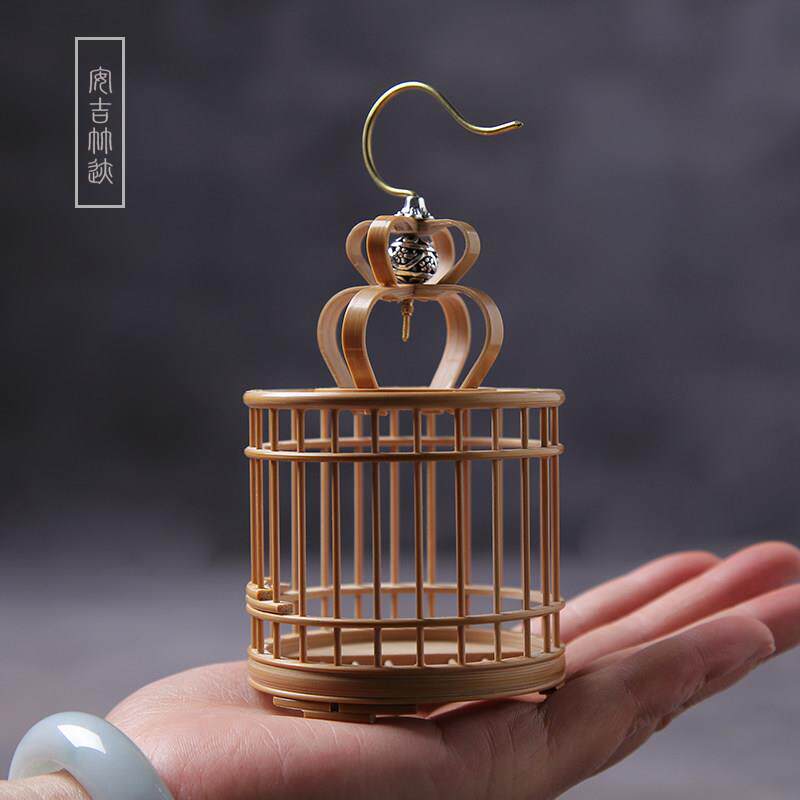 茶桌饰品玉竹精品螽斯笼蛐蛐屋纯手工把玩袖珍小鸟笼虫具文玩摆件