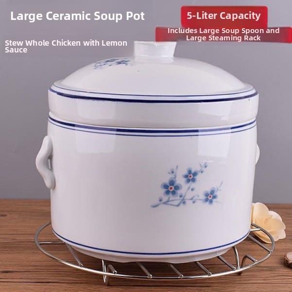 双盖陶瓷炖盅隔水炖大容量商用炖汤耐高温炖柠檬乌鸡10人份送蒸架