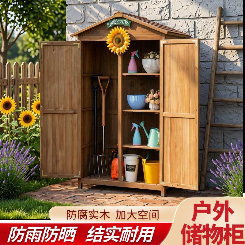 户外实木工具房储物柜子庭院防雨防晒花园艺室外幼儿园杂物收纳箱