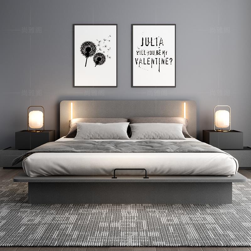 日式榻榻米床简约现代双人主卧室大床1.8米黑色高箱体储物地台床