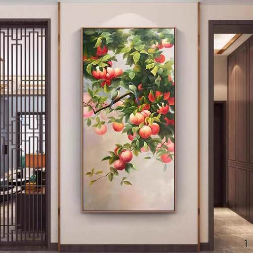 《喜上枝头》喜鹊寓意好新中式桃子装饰画壁画玄关艺术挂画