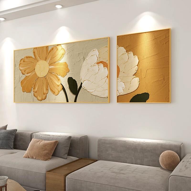 北欧客厅装饰画横款二联轻奢沙发背景墙挂画大白墙卧室床头壁画