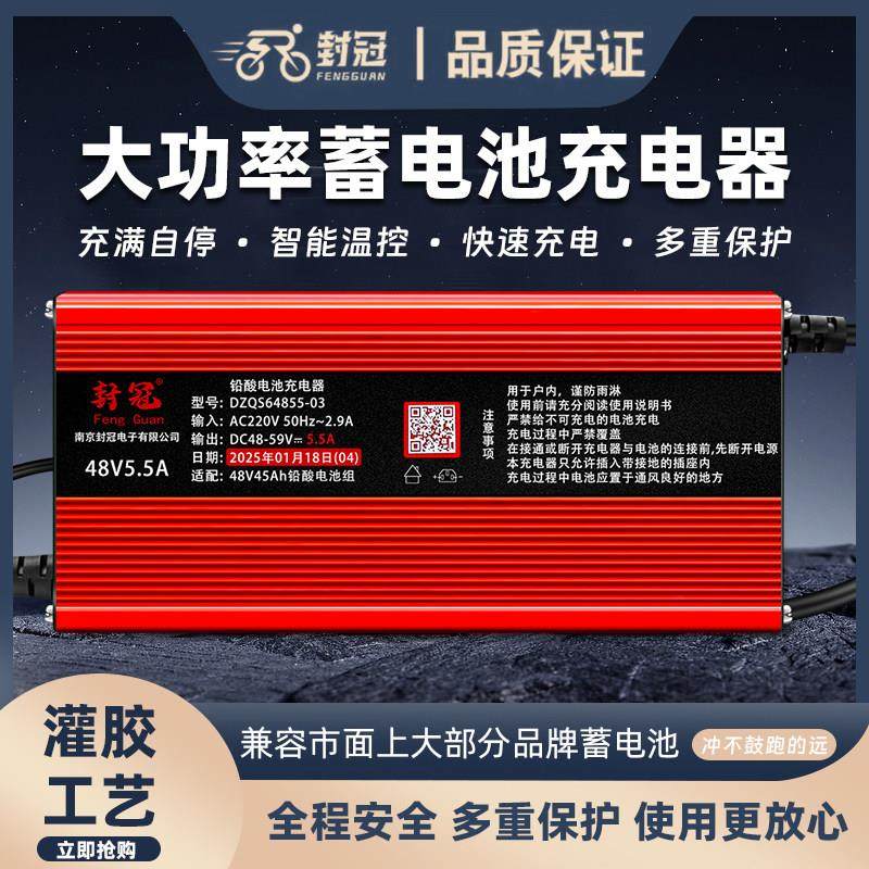 封冠铅酸电池充电器48v60v72v电动车三轮车摩托车通用电瓶充电器