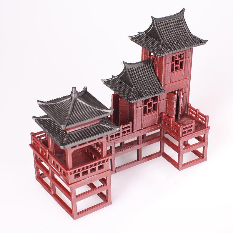 徽式小屋小摆件假山吸水石水陆缸微景观庭院盆景中式古建筑模型