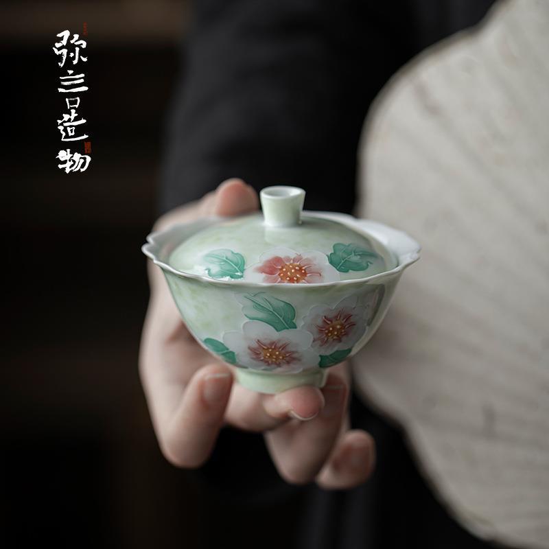 念瑶有田烧手绘盖碗纯手工陶瓷花口泡茶碗茶杯不烫手功夫茶具礼盒