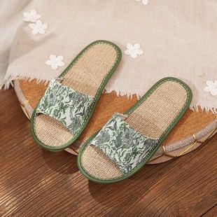 夏季 男女室内家居家用防滑软底 新中式 印花棉麻居家布艺亚麻凉拖鞋