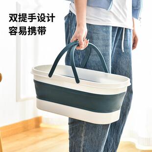 家用平板拖把专用折叠桶白色长方形大口径储水桶多用途可折叠水桶