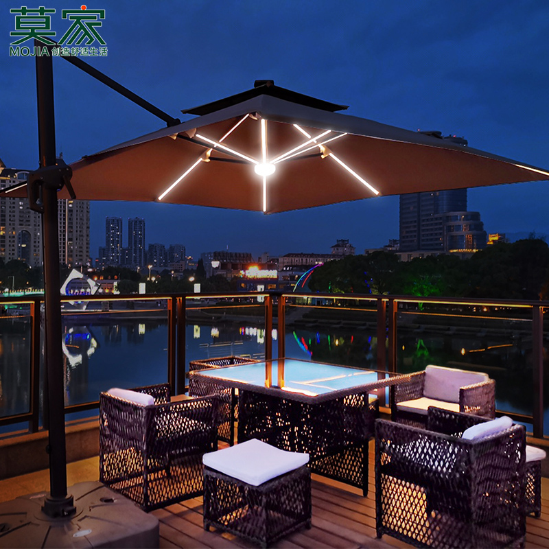 19EK莫家户外伞遮阳伞庭院伞室外伞花园太阳能伞LED发光带灯罗马