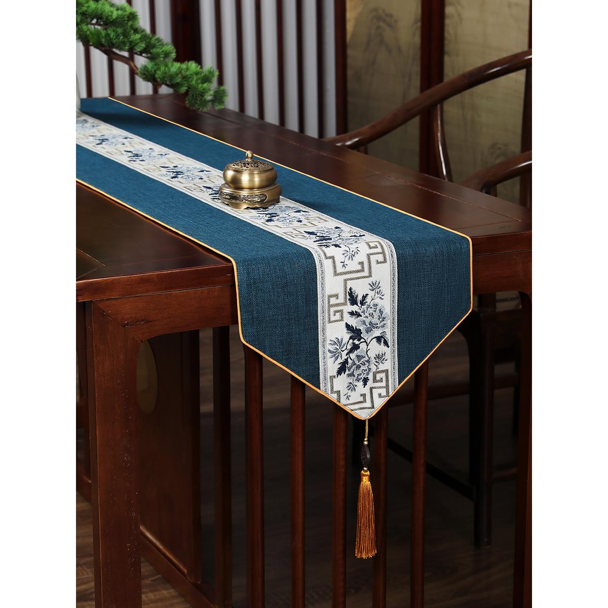 中式桌旗茶台垫布古典风提花茶几茶旗电视柜长条布艺盖布茶桌茶席