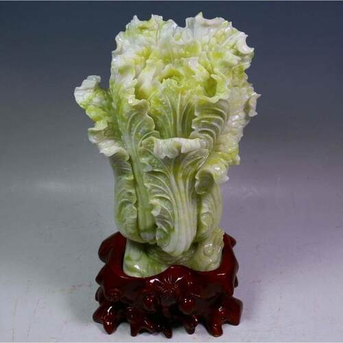 大师制白菜摆件坐地生财天然岫岩玉石原石招财家居装饰博古架摆设