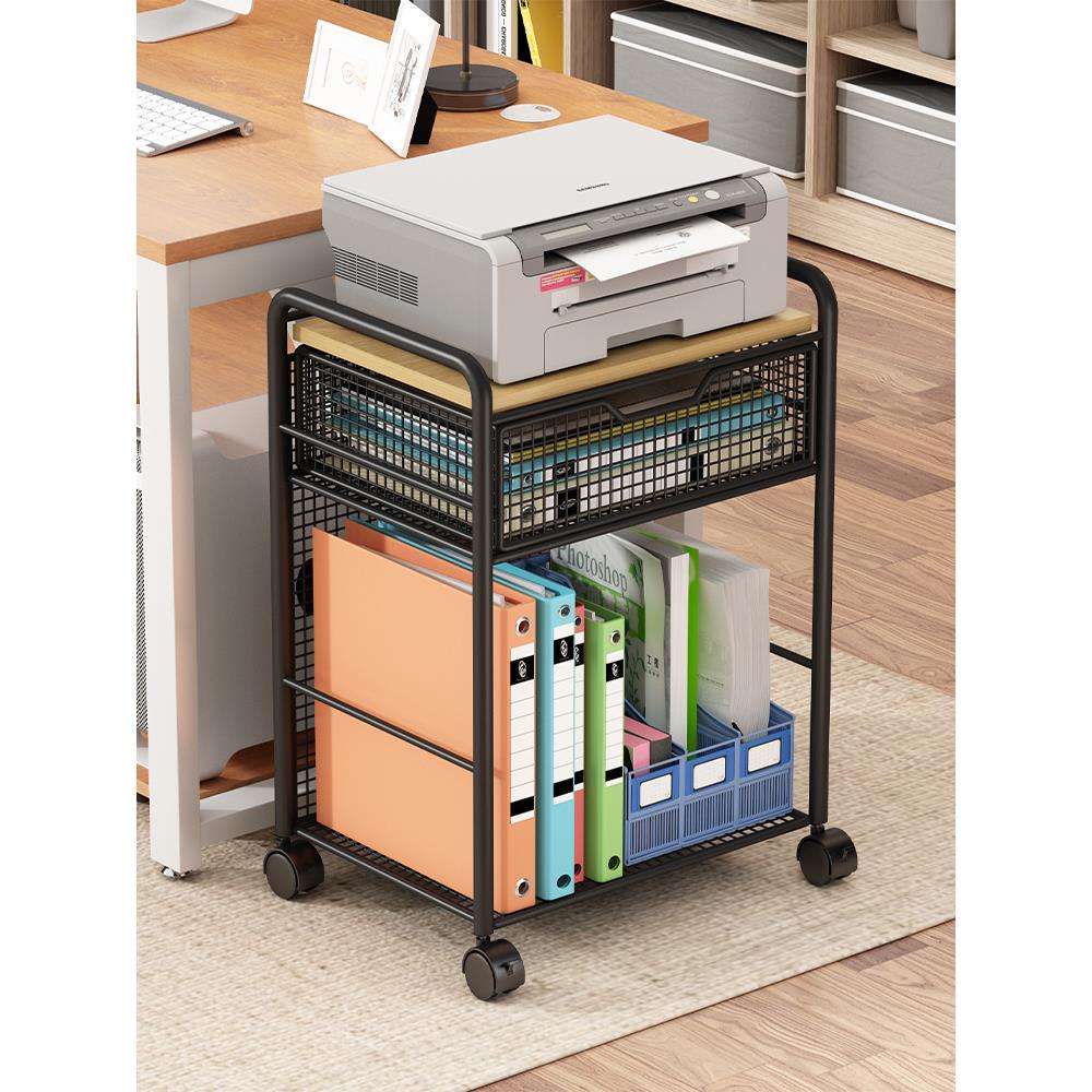 办公室打印机置物架落地小推车文件收纳架桌下多层可移动储物架子