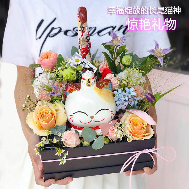 金石工坊招财猫摆件财源广进长尾猫店铺开 业送礼创意礼物平安健