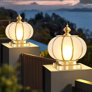 新型纯铜太阳能庭院户外墙门柱全铜别墅门柱门灯防水柱头灯