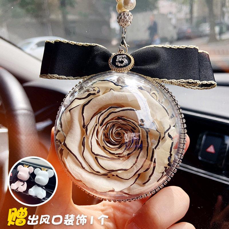 进口永生花车挂件抖音高档汽车车载车内吊饰后视镜女挂件水晶车饰