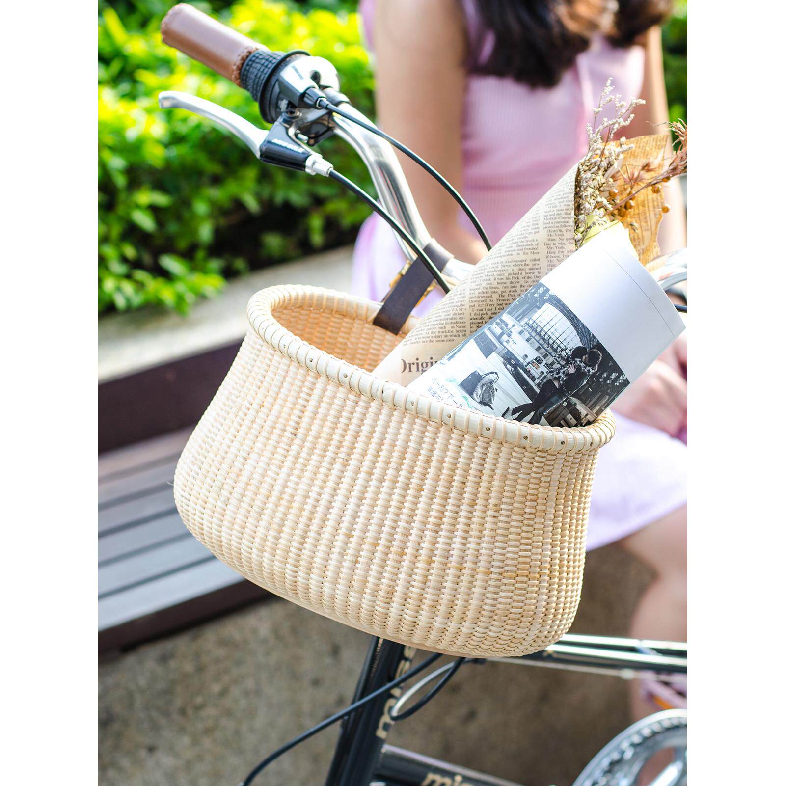 自行车篮子 家居挂墙书架简约 藤编车筐菜篮车篓购物篮挂篮收纳篮