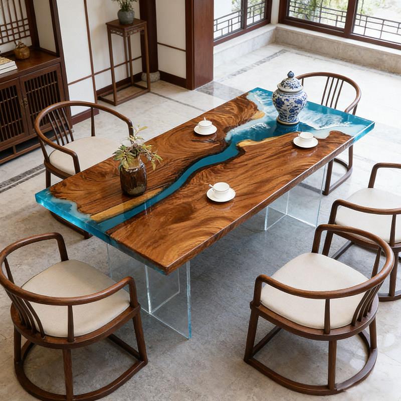 环氧树脂河流桌海浪实木大板茶桌实木原木茶板桌餐桌茶几整板家具