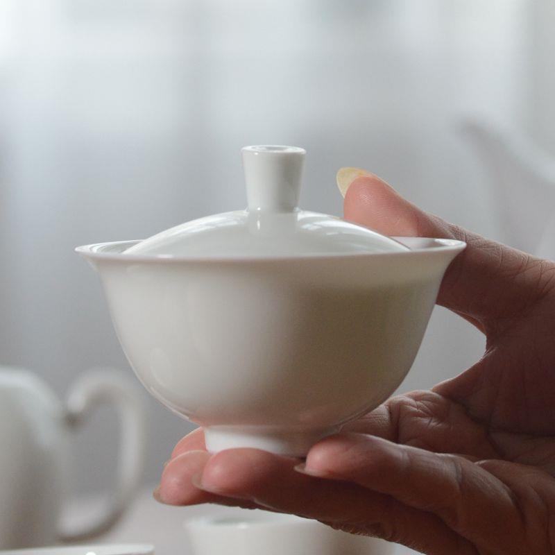 景德镇薄胎高温瓷陶瓷无托小盖碗 功夫茶具岩茶 普洱茶泡茶碗