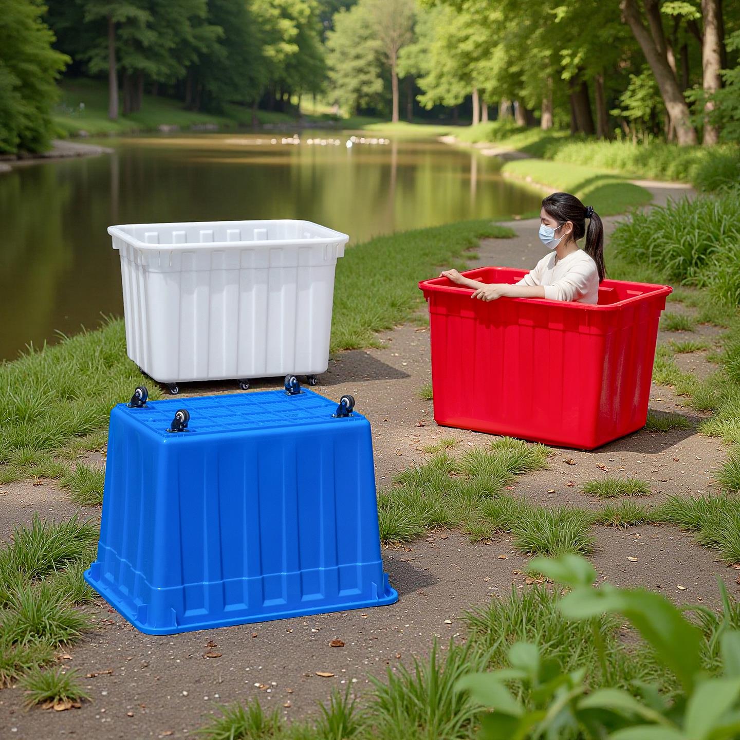 加厚塑料周转箱大容量工厂收纳箱服装制衣厂可移动大号带盖子收纳