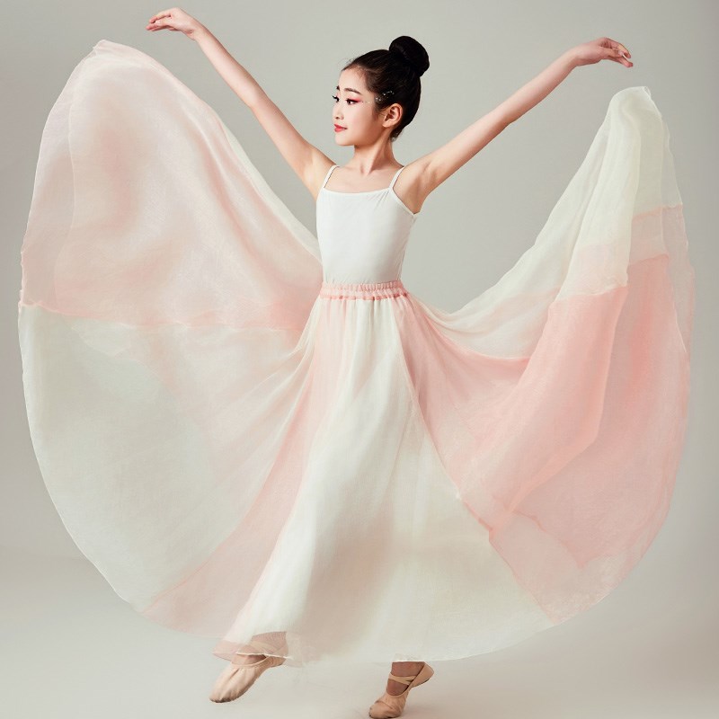 儿童女古典舞大摆裙半身裙万疆720度练习舞蹈服民族X现代舞演出服