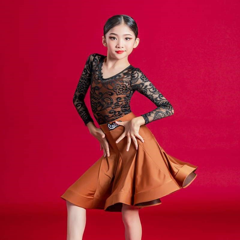 洛利塔艺考服春秋蕾丝拉丁舞蹈z服演出练习女童训练表演舞蹈大摆