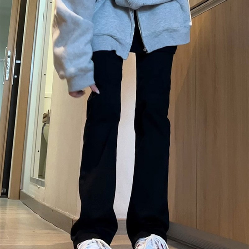 黑色牛仔裤女秋季大码梨形身材高腰百搭收腹显瘦九分窄版直筒裤子