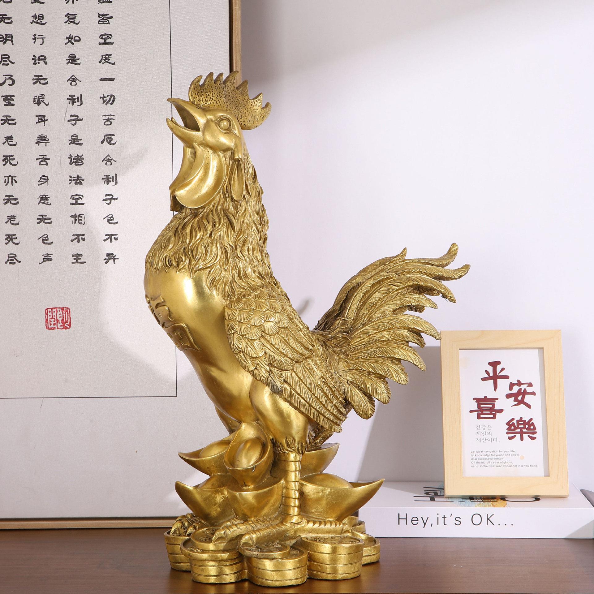 大公鸡生肖铜制品黄铜办公桌十二生肖金属摆件一对铜鸡守财金鸡