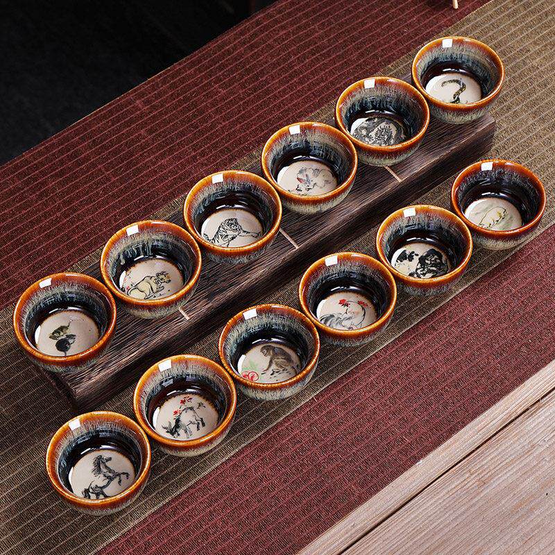 景德镇正品窑变十二生肖功夫茶杯建盏主人杯单杯子茶具单个陶瓷小