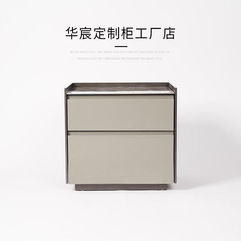 意式极简Ltalian Designer灰色床头柜设计师轻奢烤漆岩板储物边柜